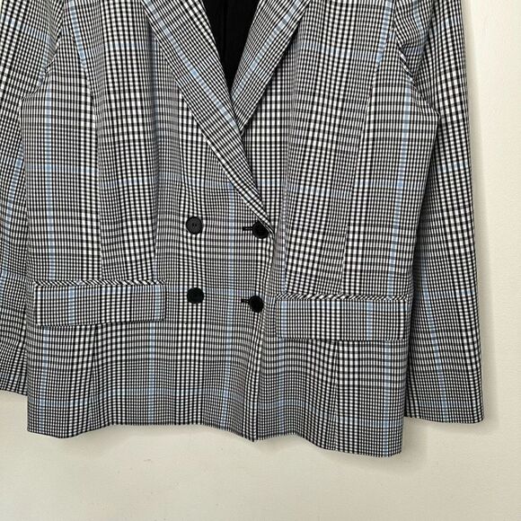 Halogen Women’s Double Breasted Small Checkered Windowpane Plaid Oversized Blaze - Picture 5 of 8